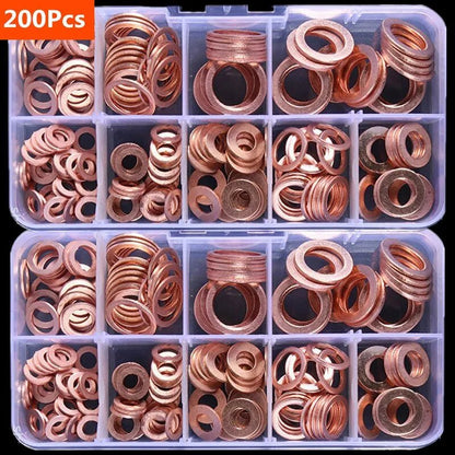 Copper Washer Gasket Nut and Bolt Set Flat Ring Seal Assortment Kit with Box //M8/M10/M12/M14 for Sump Plugs - Avero