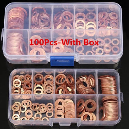 Copper Washer Gasket Nut and Bolt Set Flat Ring Seal Assortment Kit with Box //M8/M10/M12/M14 for Sump Plugs - Avero