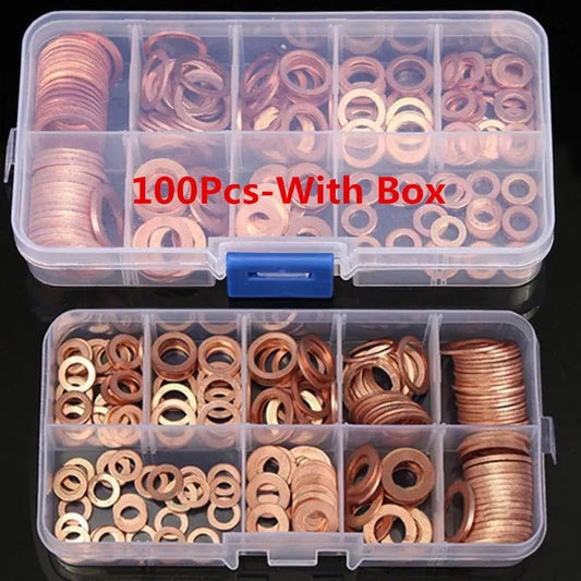 Copper Washer Gasket Nut and Bolt Set Flat Ring Seal Assortment Kit with Box //M8/M10/M12/M14 for Sump Plugs - Avero