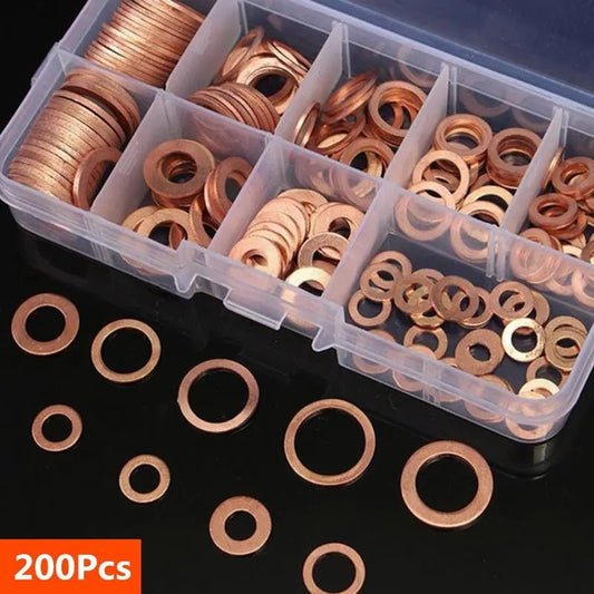 Copper Washer Gasket Nut and Bolt Set Flat Ring Seal Assortment Kit with Box //M8/M10/M12/M14 for Sump Plugs - Avero