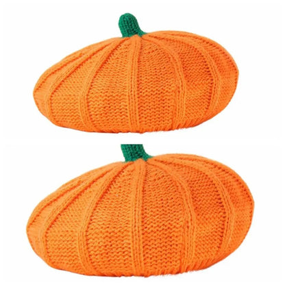 Cute Orange Pumpkin Beret Painter Hat Octagonal Cap Knitted Hat Peaked Cap Artist Hat Parent - Child Hat Ladies - Avero
