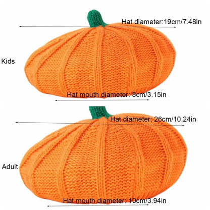Cute Orange Pumpkin Beret Painter Hat Octagonal Cap Knitted Hat Peaked Cap Artist Hat Parent - Child Hat Ladies - Avero