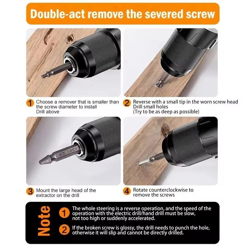 Damaged Screw Extractor Set HSS Drill Bit Stripped Broken Remover Small Easily Quickly Take Out Kit Easy Demolition Power Tools - Avero