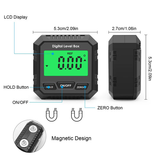 Digital Inclinometer Electronic Goniometer 360° Angle Meter Level Angle Gauge Bevel Protractor Slope Measure Magnetic Base - Avero