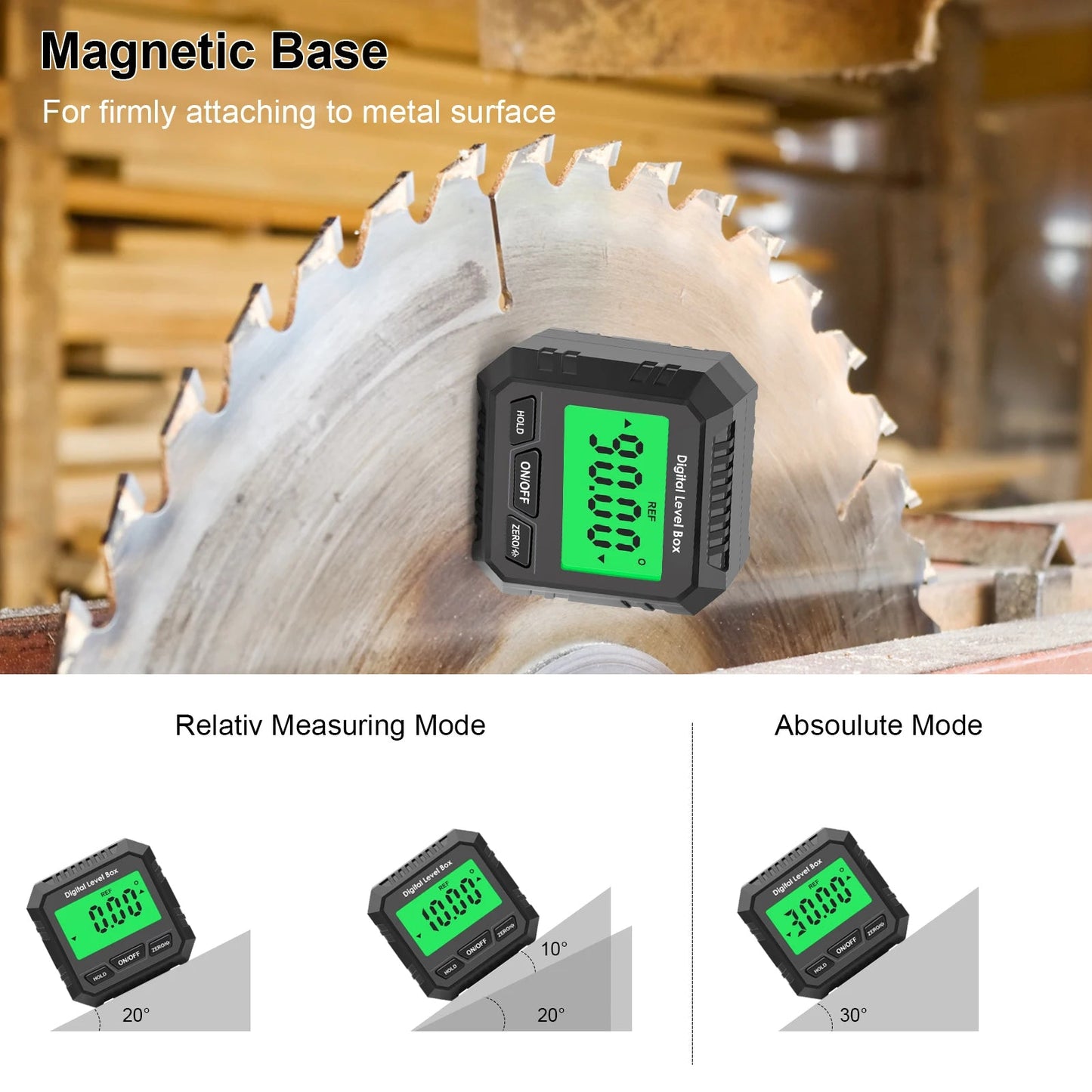 Digital Inclinometer Electronic Goniometer 360° Angle Meter Level Angle Gauge Bevel Protractor Slope Measure Magnetic Base - Avero