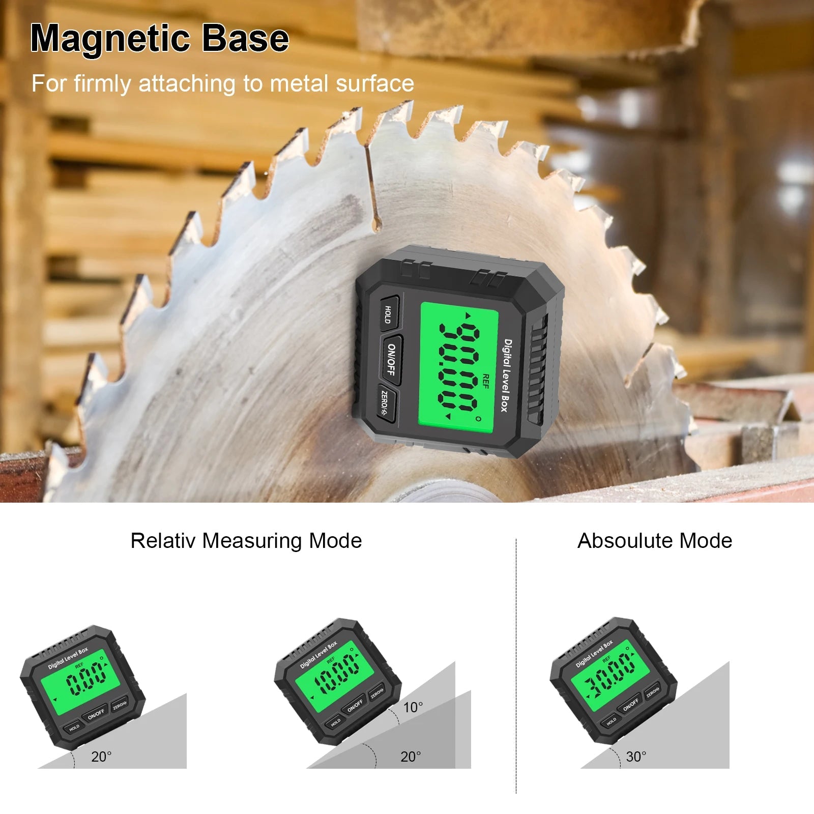 Digital Inclinometer Electronic Goniometer 360° Angle Meter Level Angle Gauge Bevel Protractor Slope Measure Magnetic Base - Avero