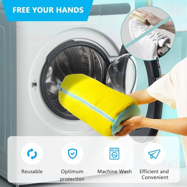 Durable Shoe Washing Machine Bag for All Shoe Types - Yellow with Blue Zipper,Ideal for Sneakers and Casual Shoes,Laundry Wash Bag - Avero