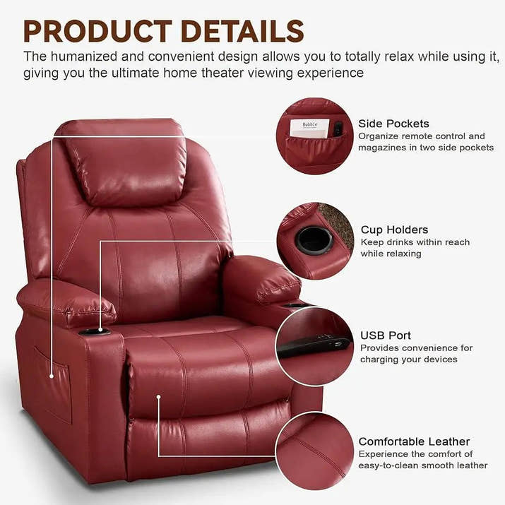 Electric Recliner Chair Lift Sofa Elderly with Massage Heat Adjustable Reclining Couch with Arm Rest Cup Holders Foot Rest - Avero