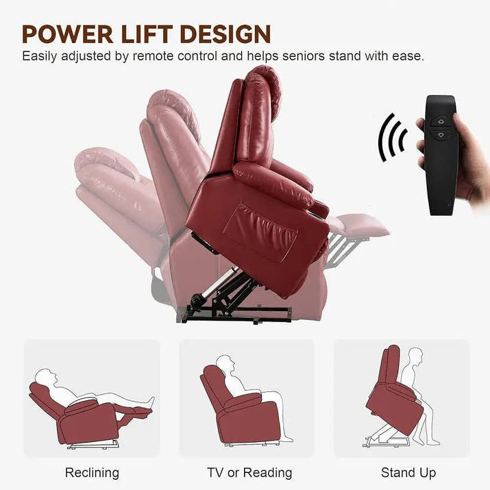 Electric Recliner Chair Lift Sofa Elderly with Massage Heat Adjustable Reclining Couch with Arm Rest Cup Holders Foot Rest - Avero