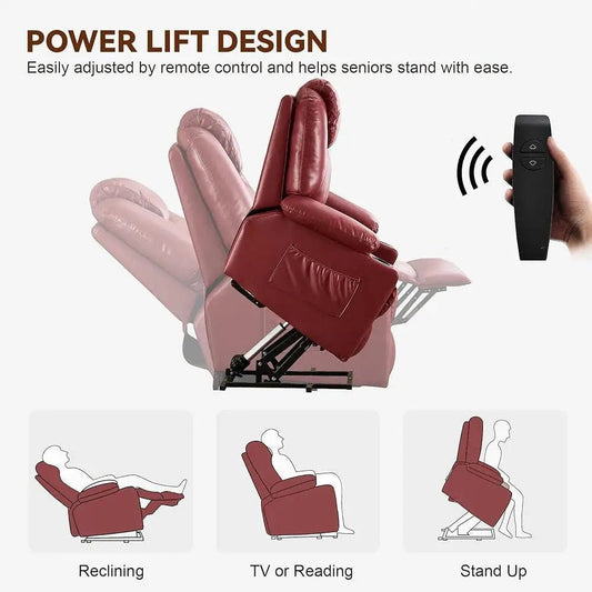 Electric Recliner Chair Lift Sofa Elderly with Massage Heat Adjustable Reclining Couch with Arm Rest Cup Holders Foot Rest - Avero