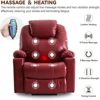 Electric Recliner Chair Lift Sofa Elderly with Massage Heat Adjustable Reclining Couch with Arm Rest Cup Holders Foot Rest - Avero