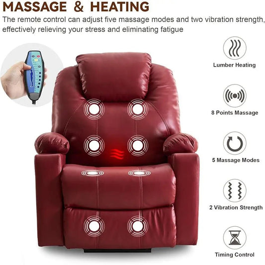 Electric Recliner Chair Lift Sofa Elderly with Massage Heat Adjustable Reclining Couch with Arm Rest Cup Holders Foot Rest - Avero