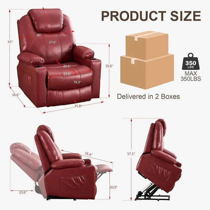 Electric Recliner Chair Lift Sofa Elderly with Massage Heat Adjustable Reclining Couch with Arm Rest Cup Holders Foot Rest - Avero
