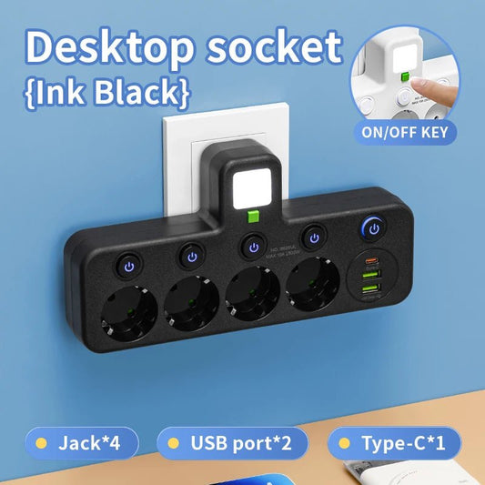 EU Plug Outlet 5 Sockets Electrical Socket No Extension Cord With or without it USB Type - C Ports Two specifications - Avero