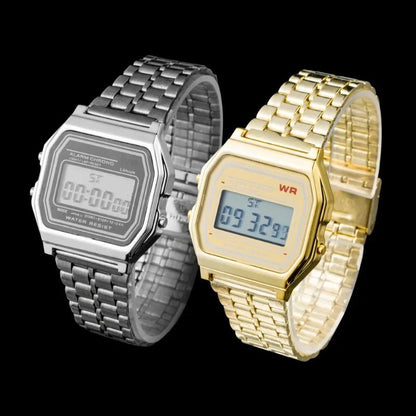 F91W Steel Strap Watches Women Watch Men Business Clock Multifunction LED Digtal Sports Wrist Watch Electronic Clock Electron wi - Avero