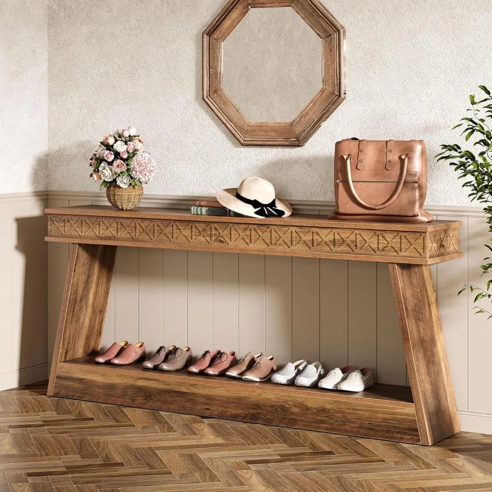 Farmhouse Console Table, 71 - Inch Extra Long Entryway Table with Storage, 2 - Tier Narrow Sofa Table Behind Couch, Wooden Accent T - Avero