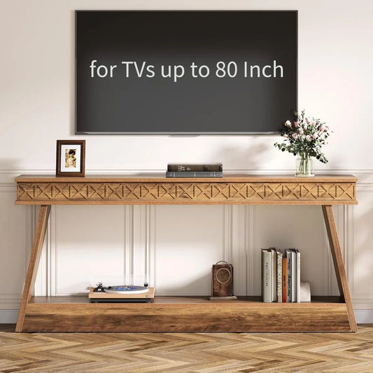 Farmhouse Console Table, 71 - Inch Extra Long Entryway Table with Storage, 2 - Tier Narrow Sofa Table Behind Couch, Wooden Accent T - Avero