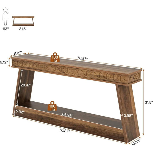 Farmhouse Console Table, 71 - Inch Extra Long Entryway Table with Storage, 2 - Tier Narrow Sofa Table Behind Couch, Wooden Accent T - Avero