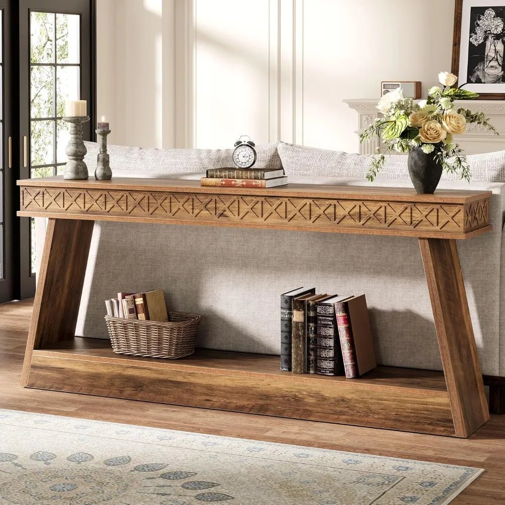 Farmhouse Console Table, 71 - Inch Extra Long Entryway Table with Storage, 2 - Tier Narrow Sofa Table Behind Couch, Wooden Accent T - Avero
