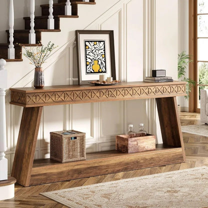 Farmhouse Console Table, 71 - Inch Extra Long Entryway Table with Storage, 2 - Tier Narrow Sofa Table Behind Couch, Wooden Accent T - Avero