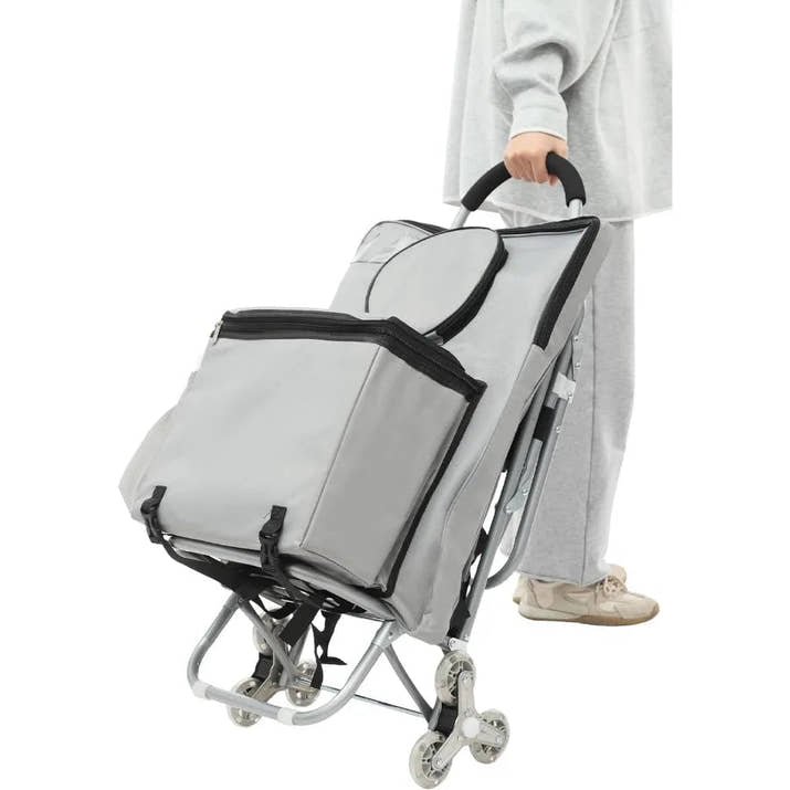 Folding Big Wheeled Portable Rolling Chair with Storage Mobile Foldable Shopping Cart featuring Seat Ideal for Leisure Travel O - Avero