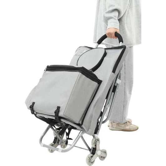 Folding Big Wheeled Portable Rolling Chair with Storage Mobile Foldable Shopping Cart featuring Seat Ideal for Leisure Travel O - Avero