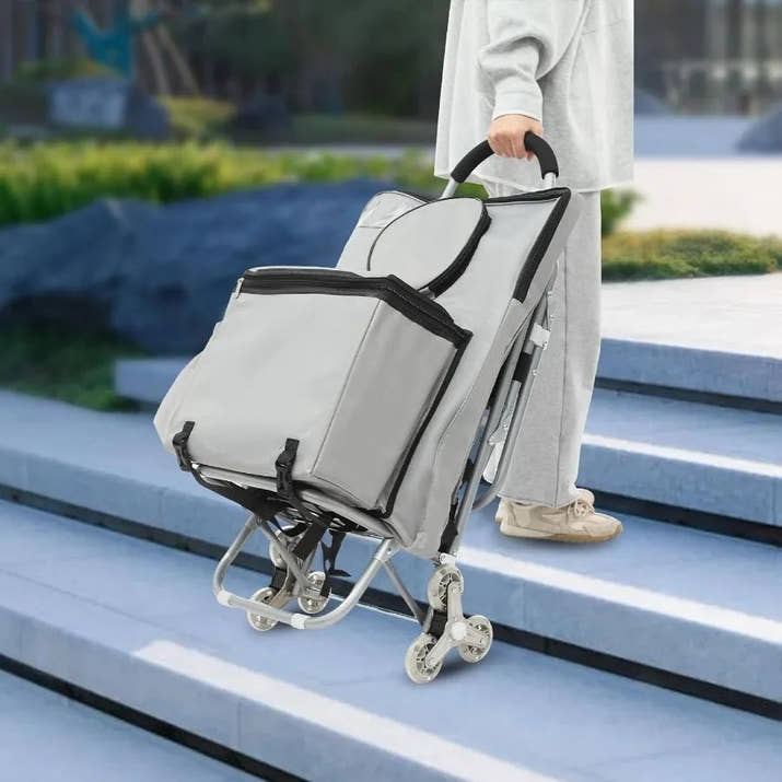 Folding Big Wheeled Portable Rolling Chair with Storage Mobile Foldable Shopping Cart featuring Seat Ideal for Leisure Travel O - Avero