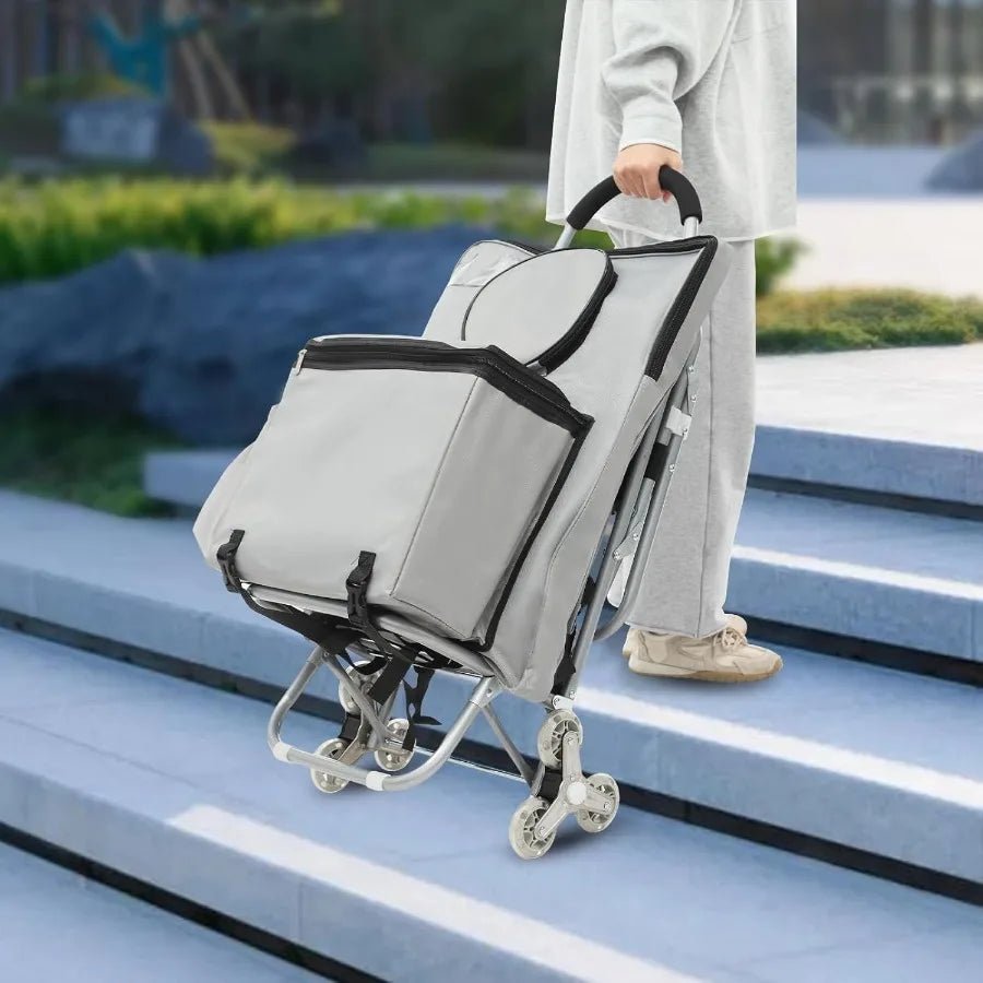 Folding Big Wheeled Portable Rolling Chair with Storage Mobile Foldable Shopping Cart featuring Seat Ideal for Leisure Travel O - Avero
