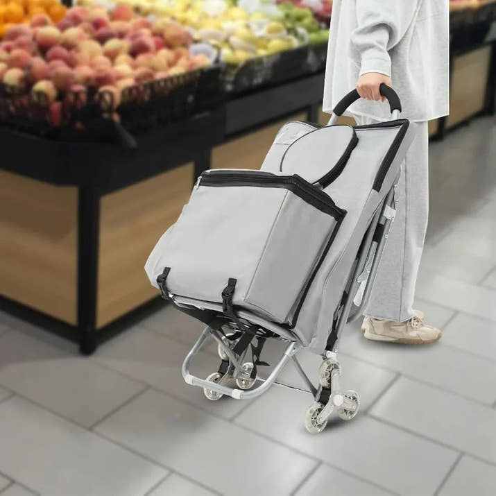 Folding Big Wheeled Portable Rolling Chair with Storage Mobile Foldable Shopping Cart featuring Seat Ideal for Leisure Travel O - Avero