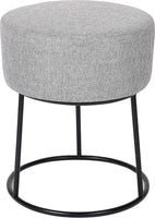 Foot Rest Linen Ottoman - Upholstered Vanity Chair With Bla Metal Legs - Soft Padded Round Stool For Living Room, Bedroom, Kids - Avero