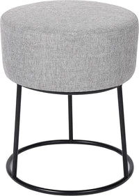 Foot Rest Linen Ottoman - Upholstered Vanity Chair With Bla Metal Legs - Soft Padded Round Stool For Living Room, Bedroom, Kids - Avero