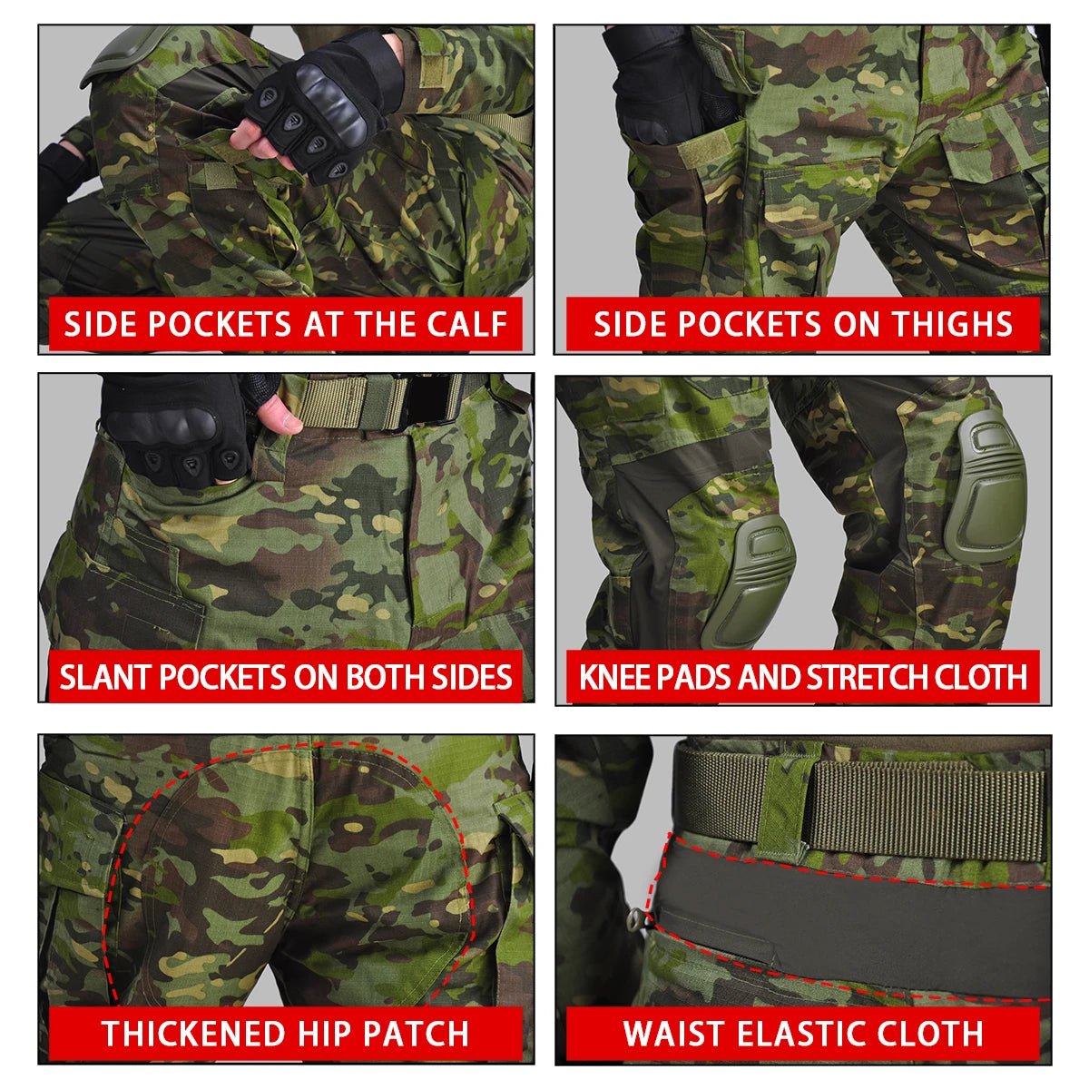 G3 Men's Tactical Pants Clothing Men Camping Cargo Pant US CP Airsoft Camo Paintball Combat Pants +Pads - Avero
