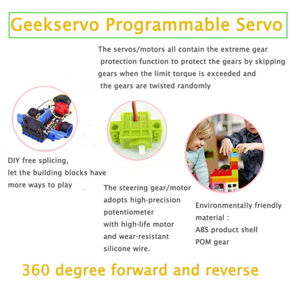 Geekservo 4PCS 270°/360° Programmable Servo Motor with POM Gears for Legoeds/Micro:bit Smart Car Robot - Avero