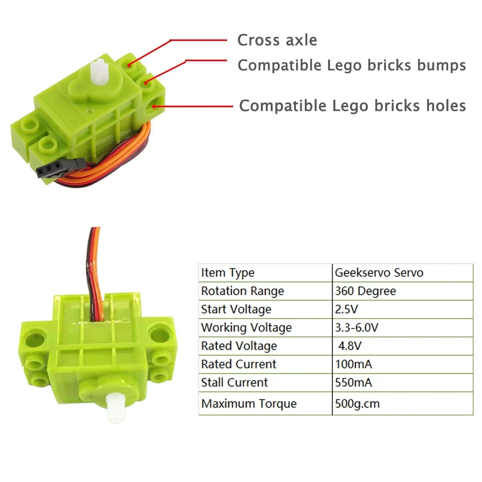 Geekservo 4PCS 270°/360° Programmable Servo Motor with POM Gears for Legoeds/Micro:bit Smart Car Robot - Avero
