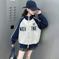 Girls Spring Autumn Baseball Zipper Coat Children Letter Printed Color Blocked Sports Top Jacket Kids Baseball Uniform Clothes - Avero