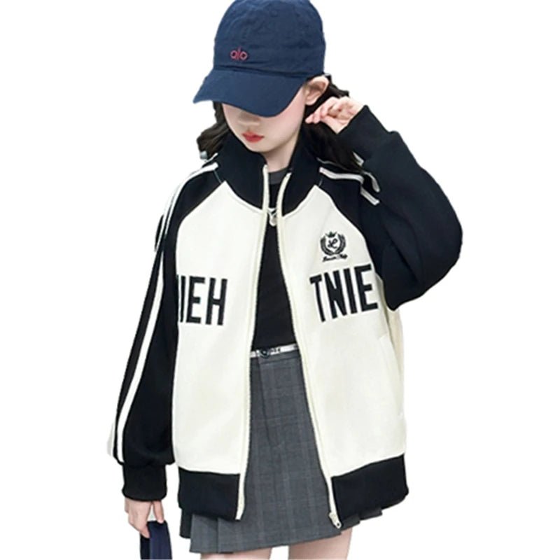 Girls Spring Autumn Baseball Zipper Coat Children Letter Printed Color Blocked Sports Top Jacket Kids Baseball Uniform Clothes - Avero