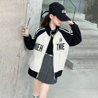 Girls Spring Autumn Baseball Zipper Coat Children Letter Printed Color Blocked Sports Top Jacket Kids Baseball Uniform Clothes - Avero