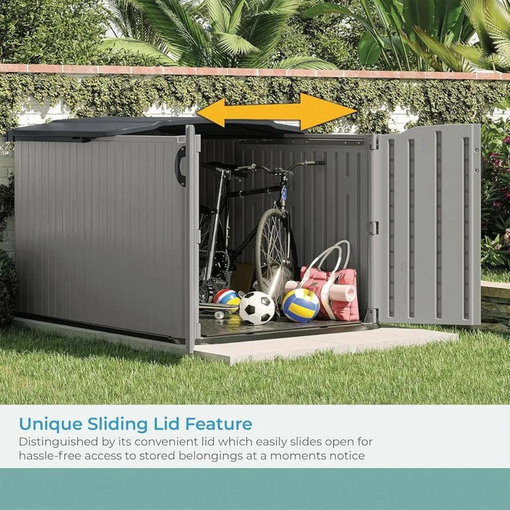 Glidetop Horizontal Outdoor Storage Shed with Pad - Lockable Sliding Lid and Doors, All - Weather Shed for Yard Storage, 57.5" W x - Avero