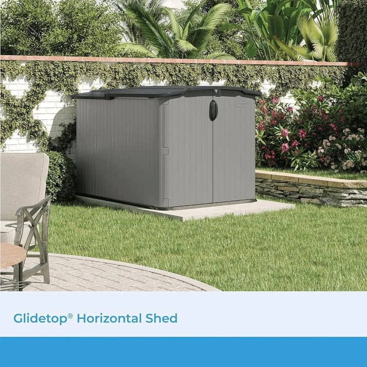 Glidetop Horizontal Outdoor Storage Shed with Pad - Lockable Sliding Lid and Doors, All - Weather Shed for Yard Storage, 57.5