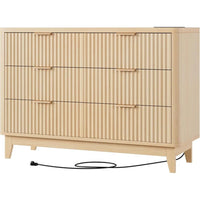 HAIOOU Fluted 6 Drawer Dresser with Power Outlet, 47.2” Wide Modern Chest of Drawers, Curved Profile Design Wooden Dresser for B - Avero
