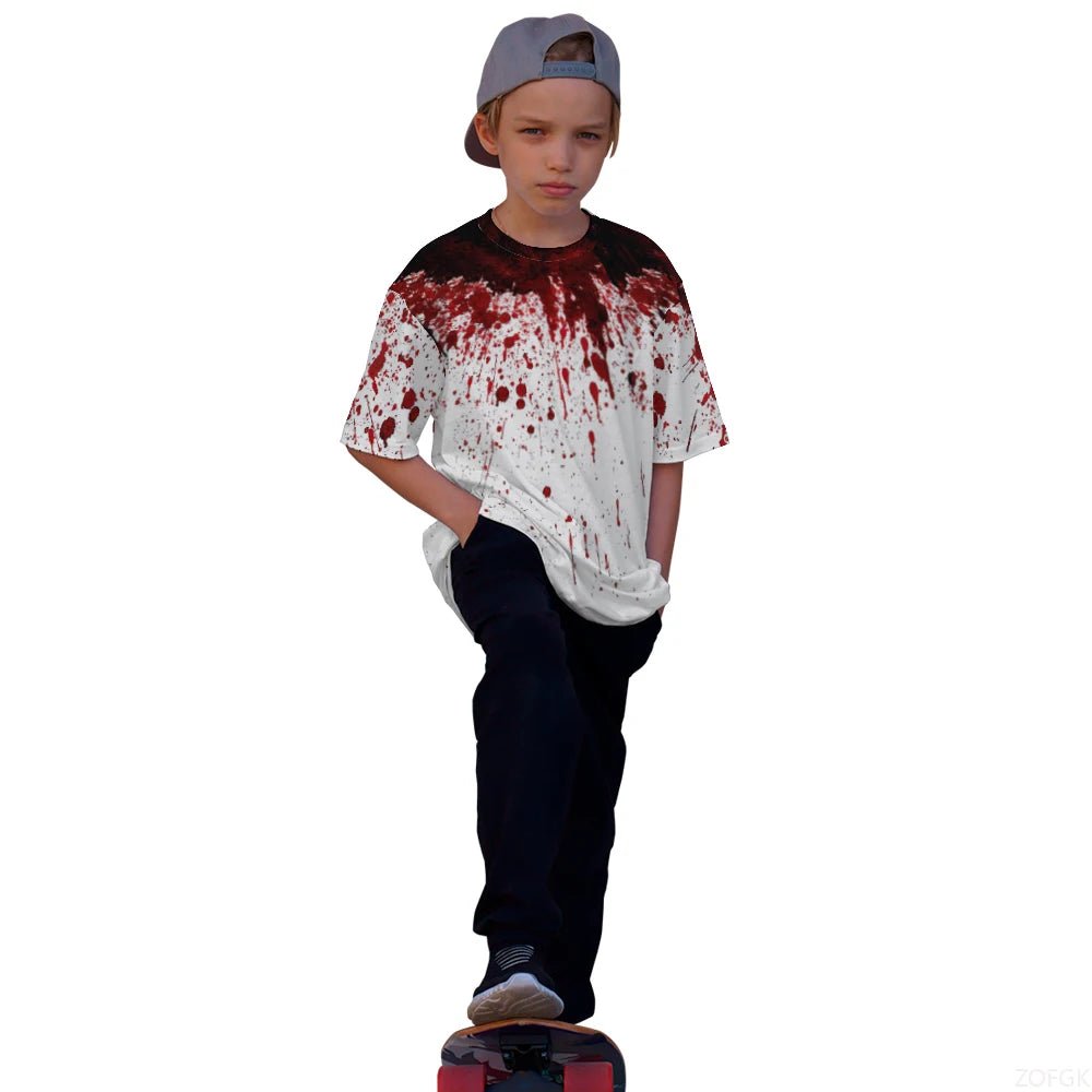 Halloween Fun Bloody Horror Pattern 3D Printed T-shirt Scary Dripping Blood Street Men Tops Casual Fashion O - neck Oversized Tee - Avero