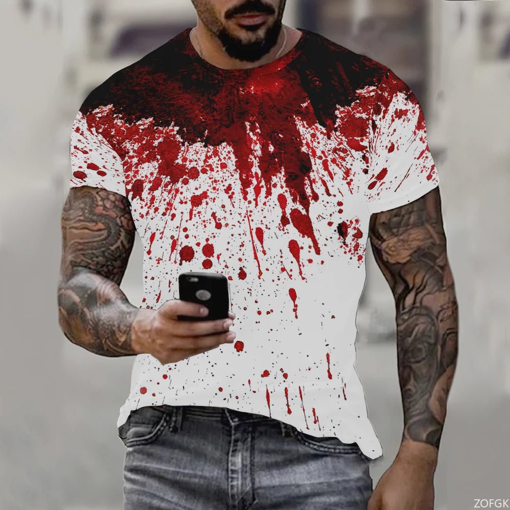 Halloween Fun Bloody Horror Pattern 3D Printed T-shirt Scary Dripping Blood Street Men Tops Casual Fashion O - neck Oversized Tee - Avero