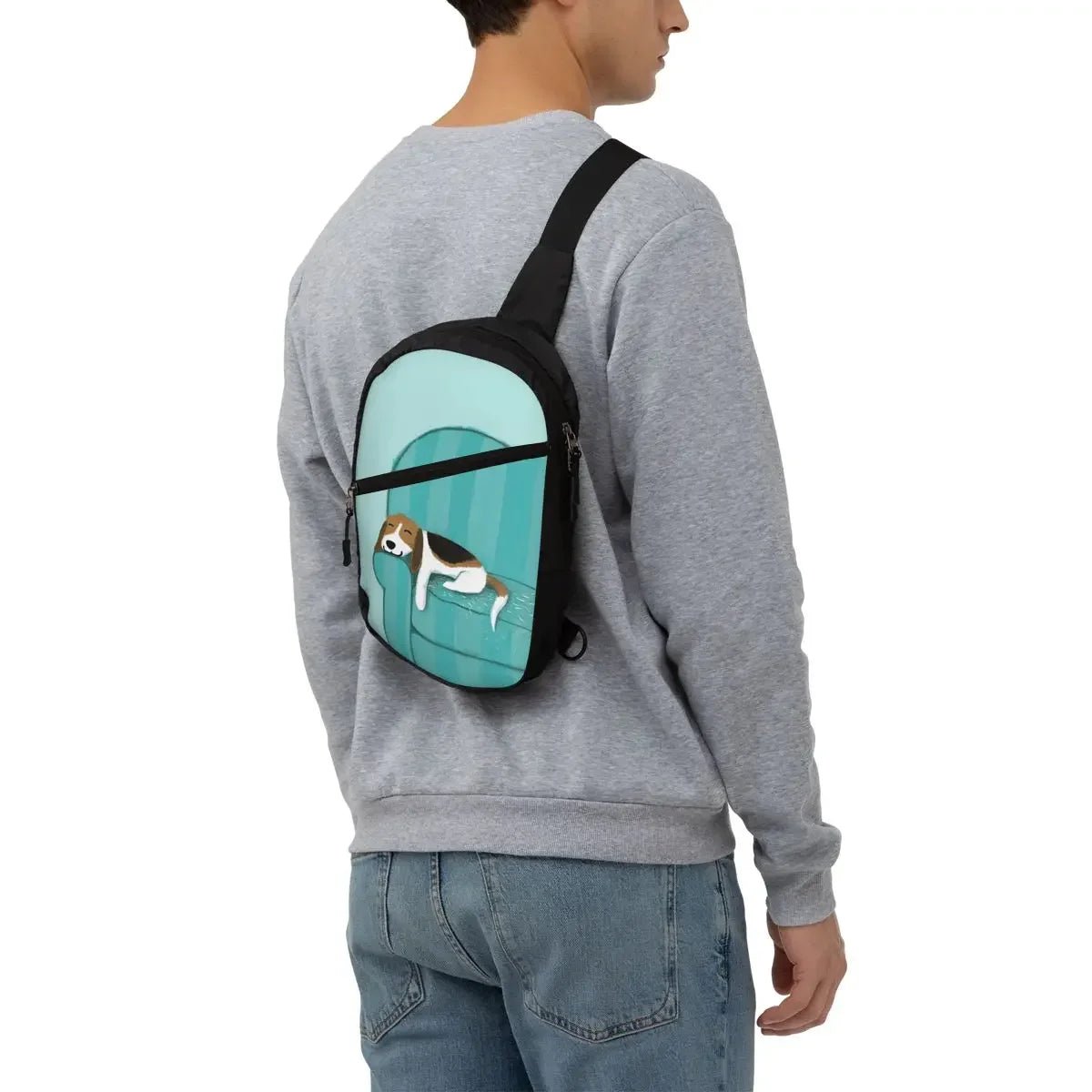 Happy Couch Dog Cute Beagle Chest Bag Men Sling Crossbody Backpack Chest Bag Travel Hiking Daypack Shoulder Bag - Avero