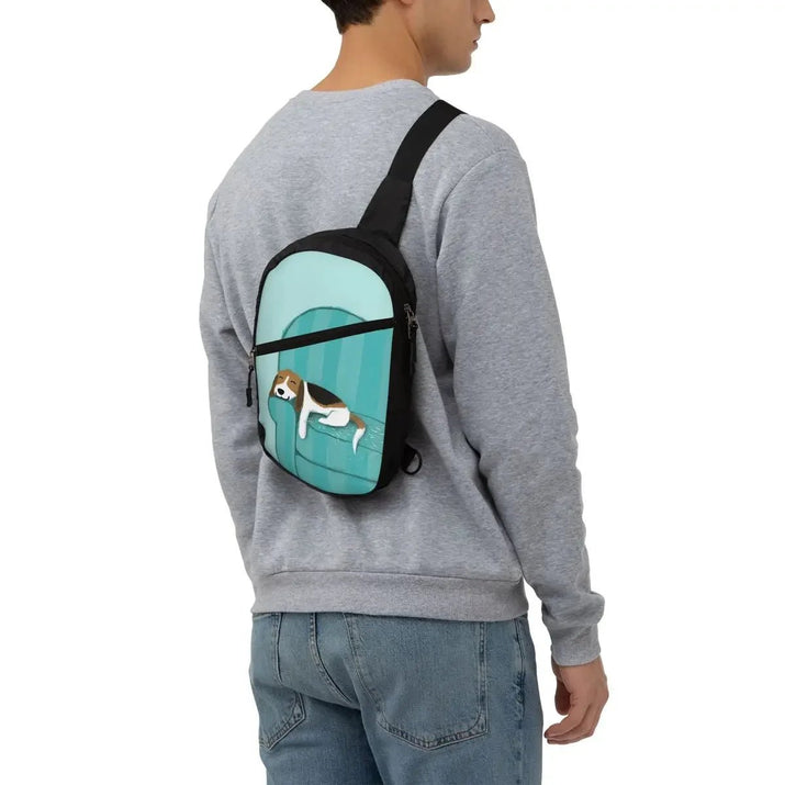 Happy Couch Dog Cute Beagle Chest Bag Men Sling Crossbody Backpack Chest Bag Travel Hiking Daypack Shoulder Bag - Avero