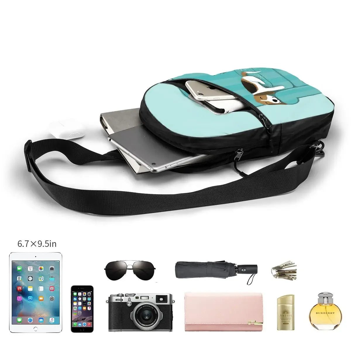 Happy Couch Dog Cute Beagle Chest Bag Men Sling Crossbody Backpack Chest Bag Travel Hiking Daypack Shoulder Bag - Avero