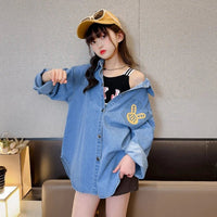 High Fashion Cowgirl Denim Blouses with Rabbit Print for Teenage Girl Loose Casual Long Sleeve Denim Shirt Blouse for Kids Child - Avero