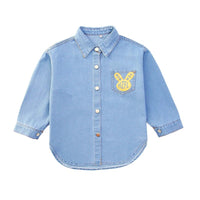 High Fashion Cowgirl Denim Blouses with Rabbit Print for Teenage Girl Loose Casual Long Sleeve Denim Shirt Blouse for Kids Child - Avero