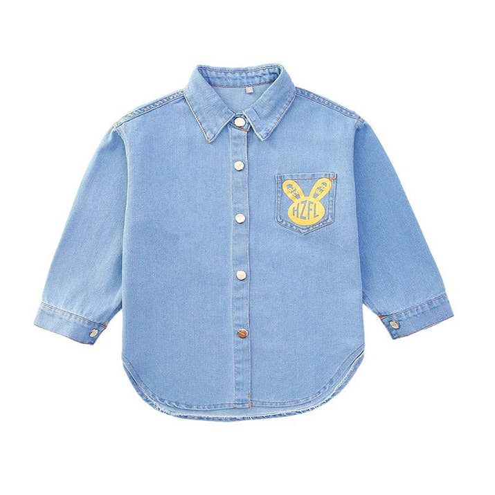 High Fashion Cowgirl Denim Blouses with Rabbit Print for Teenage Girl Loose Casual Long Sleeve Denim Shirt Blouse for Kids Child - Avero