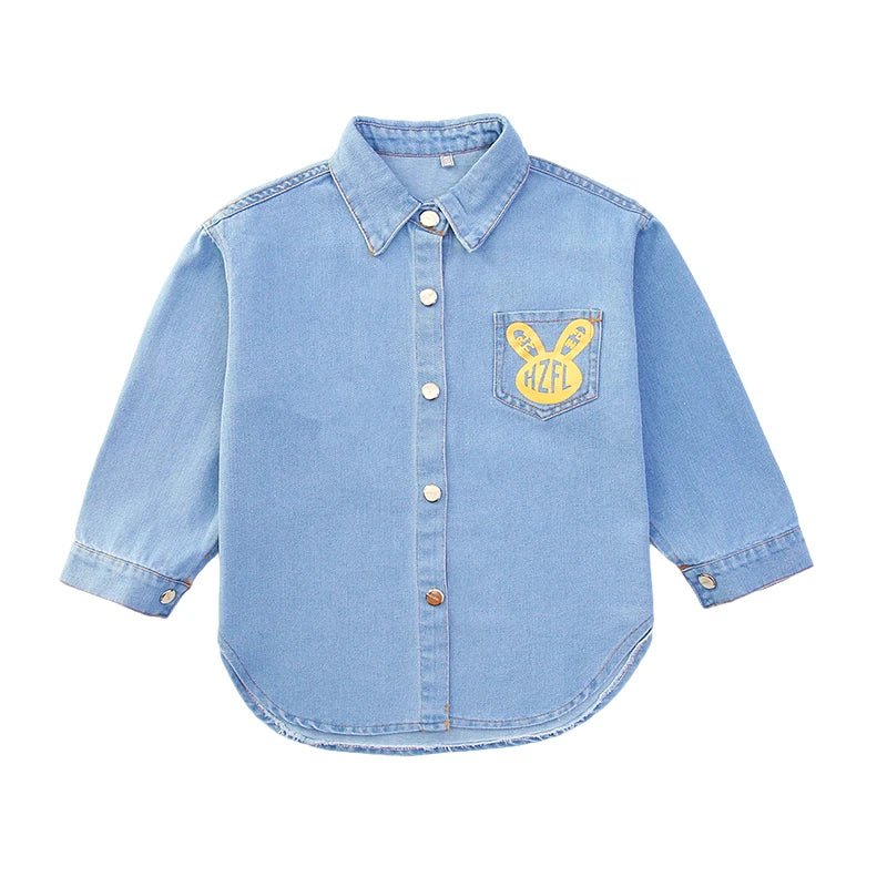 High Fashion Cowgirl Denim Blouses with Rabbit Print for Teenage Girl Loose Casual Long Sleeve Denim Shirt Blouse for Kids Child - Avero