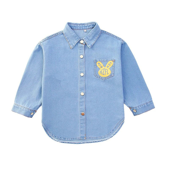 High Fashion Cowgirl Denim Blouses with Rabbit Print for Teenage Girl Loose Casual Long Sleeve Denim Shirt Blouse for Kids Child - Avero